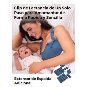 Clip de lactancia de un solo paso del sostén Momcozy FB011 azul — acceso rápido para amamantar o usar extractor wearable, incluye extensor de espalda adicional