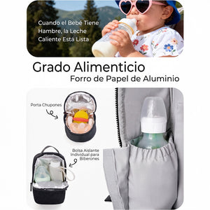 Bolsa térmica grado alimenticio de la mochila Momcozy Urban — forro de aluminio para biberones y porta chupones incluido