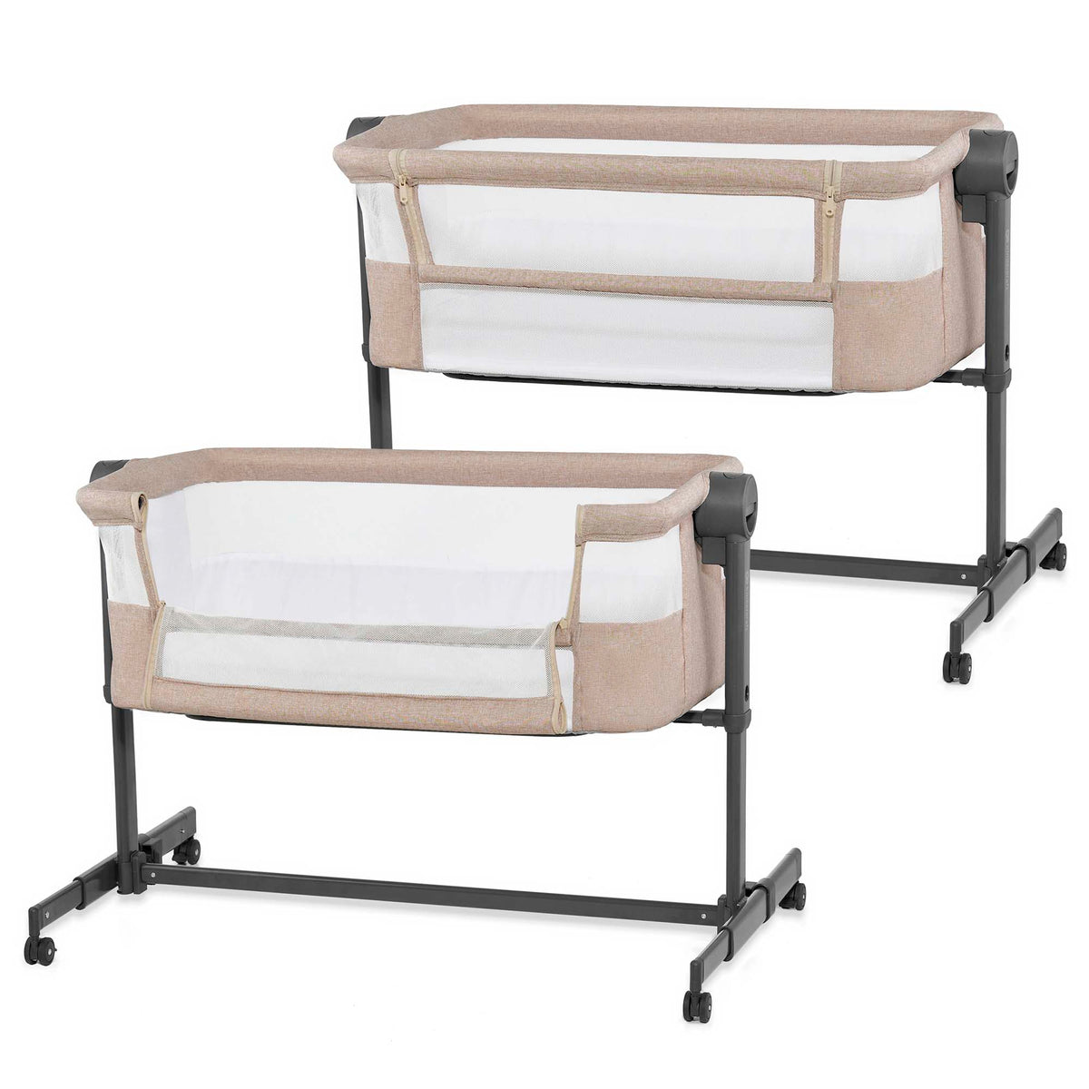 Cuna colecho Nestee Up 2 Kinderkraft color beige, como cuna independiente y con el lateral abatido