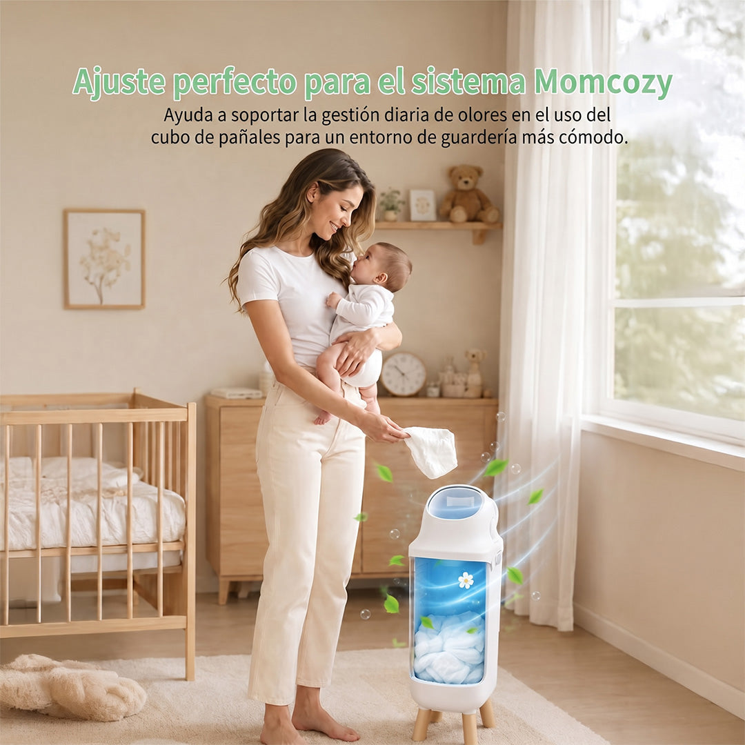 Desodorizante Momcozy compatible con contenedor de pañales Triple-Seal — ajuste perfecto para uso diario en habitación de bebé