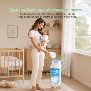 Desodorizante Momcozy compatible con contenedor de pañales Triple-Seal — ajuste perfecto para uso diario en habitación de bebé