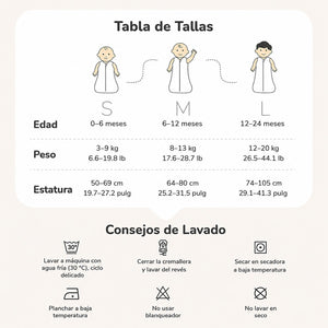 Table de tallas Saco de dormir para bebé Momcozy 1.5 TOG