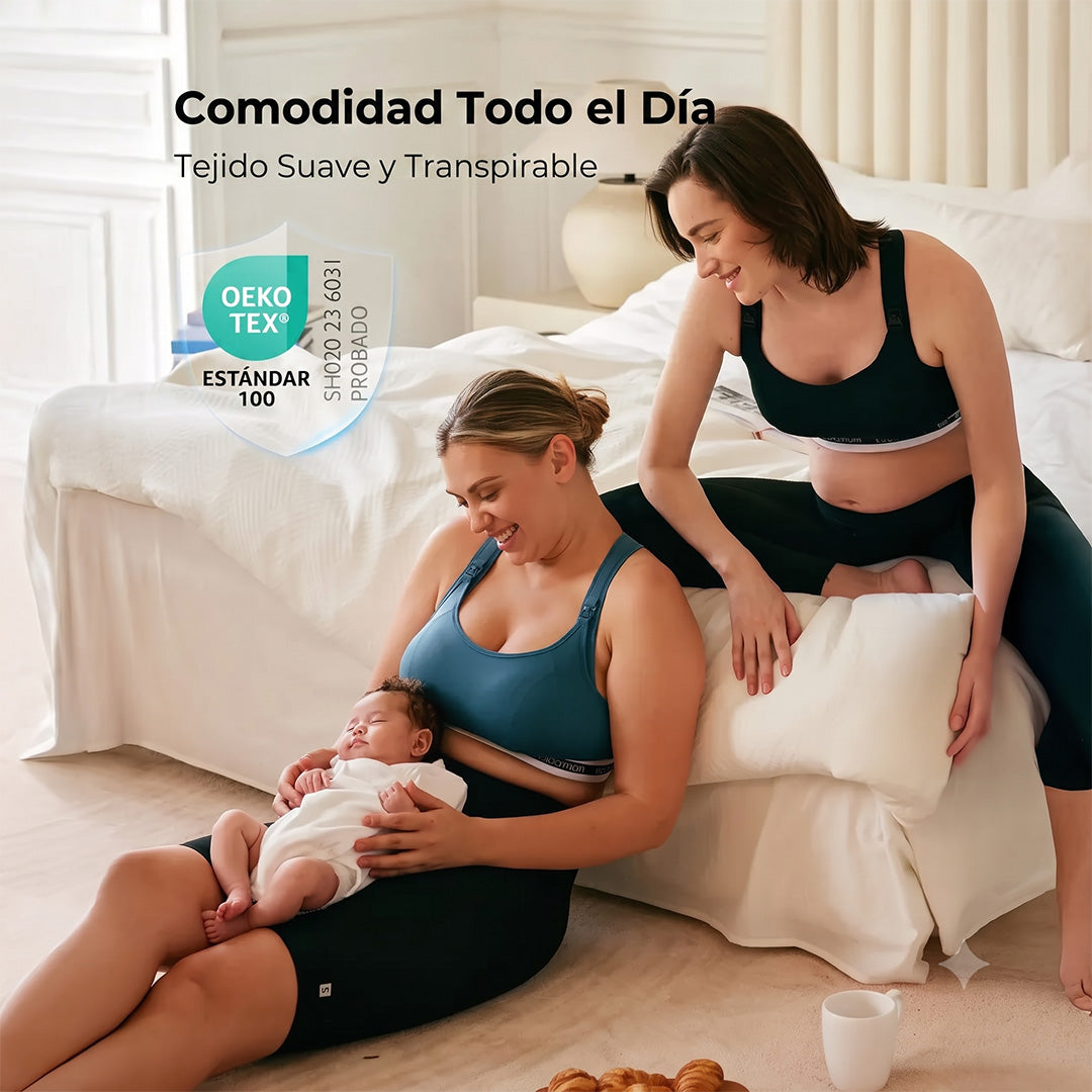 Sostén de lactancia deportivo Momcozy FB011 con certificación OEKO-TEX Estándar 100 — tejido suave y transpirable para comodidad todo el día