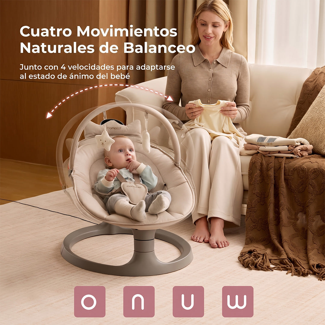 Mecedora Momcozy en modo silla estacionaria para niños hasta 30 kg