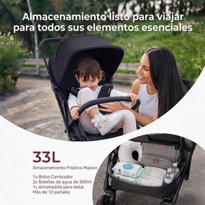 Canasta de 33 litros del coche Momcozy TuckGo — espacio para bolsa cambiador, botellas, almohadilla para bebé y más de 10 pañales
