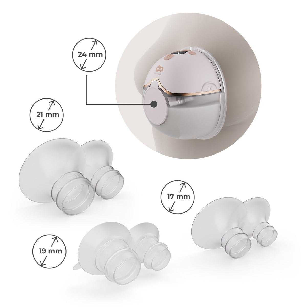 Bridas del extractor Mamaflow Kinderkraft en tamaños 17, 19, 21 y 24 mm