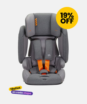 silla de auto combinada gris Pockit armor de GB vista frontal con 19% de descuento 19 años en cada etapa