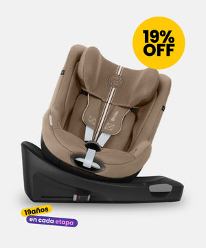 silla a contra marcha extendida almond beige sirona gi de cybex con giro 360 vista frontal con 19% de descuento 19 años en cada etapa