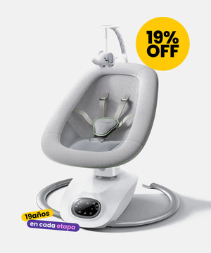 mecedora electrica de bebé color gris con elefante de colgante de momcozy vista isometrica 19% de descuento mininuts 19 años en cada etapa