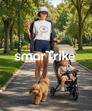 mujer junto a hijo en coche triciclo smartrike