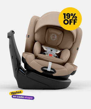 silla de auto convertible toda en una callisto de cybex vista lateral con giro 360 con 19% de descuento 19 años en cada etapa