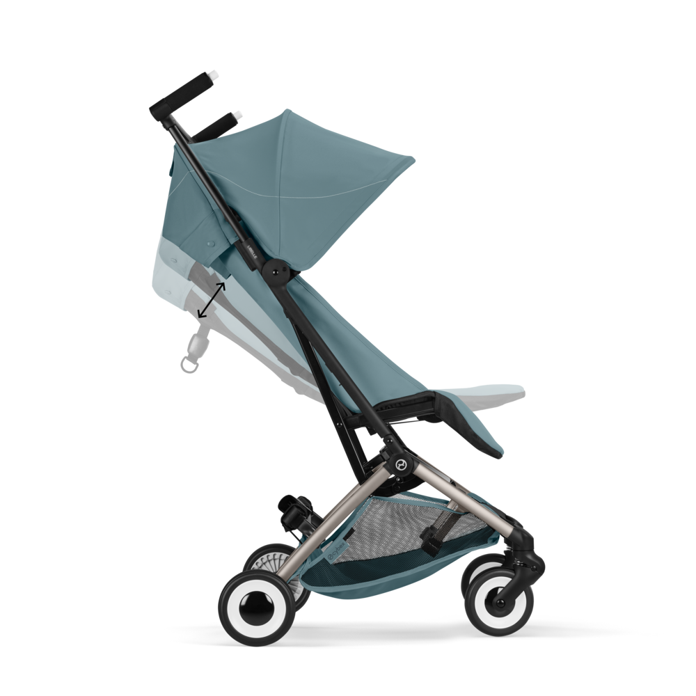 Coche de paseo Libelle 2026 stormy blue de Cybex Gold vista lateral con reclinacion