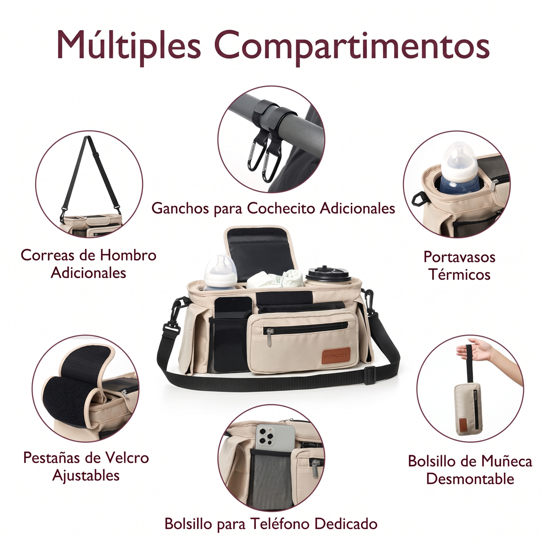 Organizador de coche de paseo con portavasos