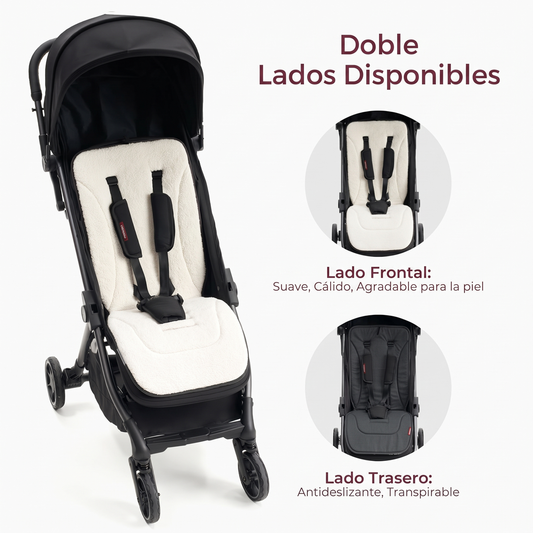 Protector reversible para coche Momcozy, lado gris oscuro transpirable al frente y lado blanco de felpa suave al fondo, con aberturas para el arnés
