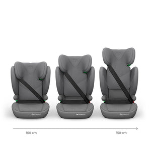 Silla de auto Butaca Junior Fix 2 Plus i-Size Kinderkraft color gris, comparación de tres alturas de reposacabezas para niños de 100 a 150 cm