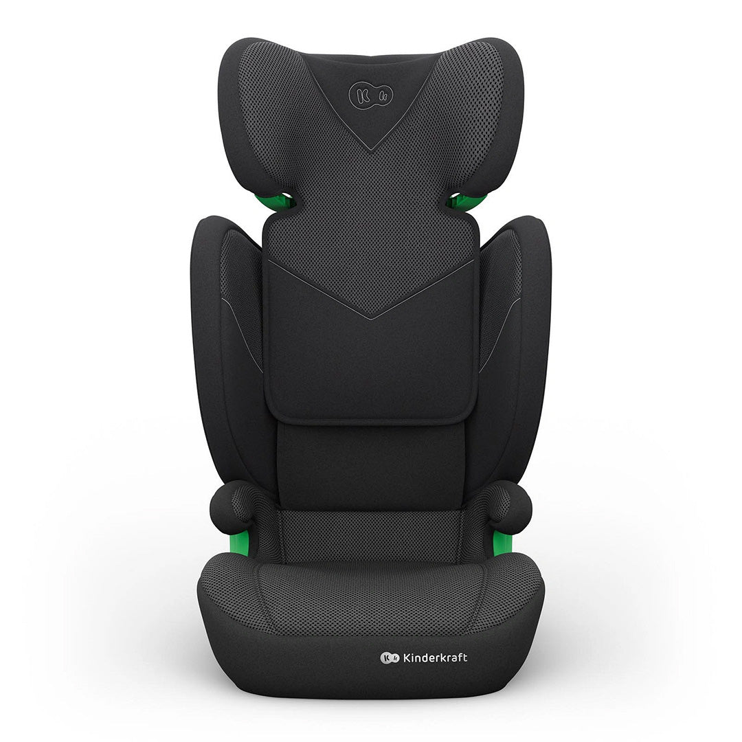 Silla de auto Butaca Junior Fix 2 Plus i-Size Kinderkraft color negro, ilustración de crash test con sellos de aprobación i-Size, Crash Test Approved y Safe Car Seat Program