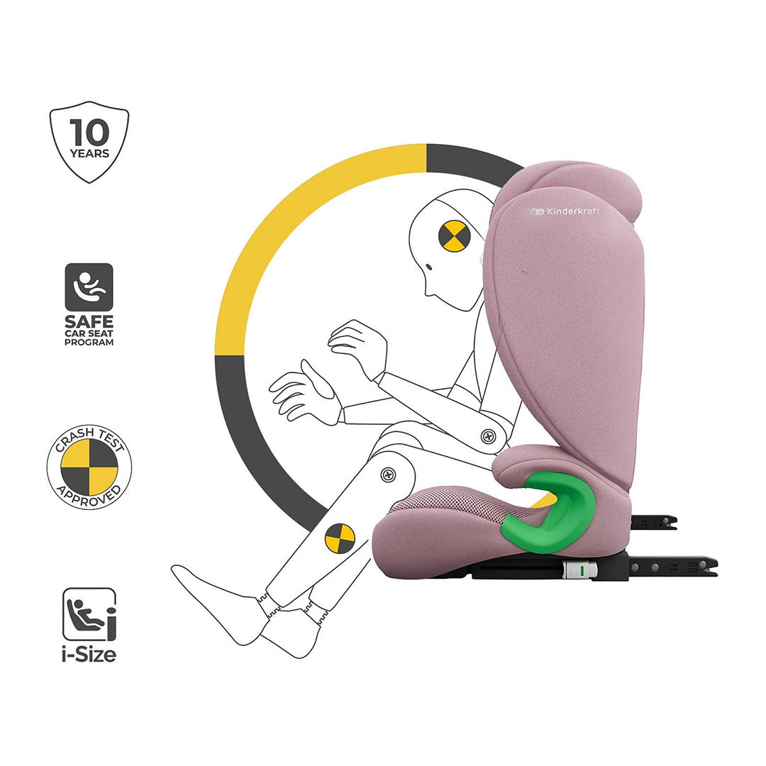 Silla de auto Butaca Junior Fix 2 Plus i-Size Kinderkraft color rosa, comparación de tres alturas de reposacabezas para niños de 100 a 150 cm
