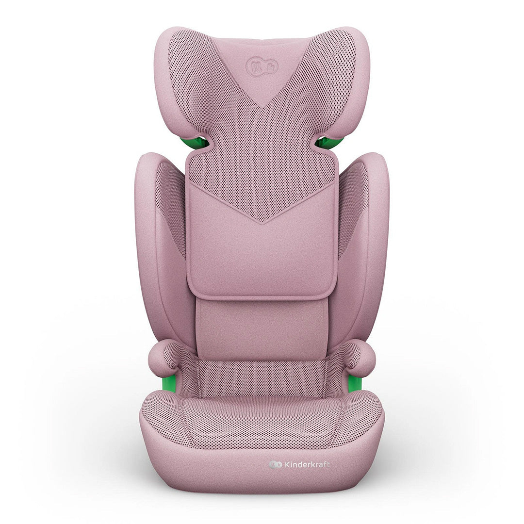 Silla de auto Butaca Junior Fix 2 Plus i-Size Kinderkraft color rosa, ilustración de crash test con sellos de aprobación i-Size, Crash Test Approved y Safe Car Seat Program