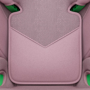 Silla de auto Butaca Junior Fix 2 Plus i-Size Kinderkraft color rosa, primer plano de la tela transpirable del respaldo con guías de cinturón en verde