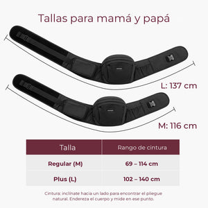 Tabla de tallas del asiento de cadera Wander360 para mamá y papá, M y L