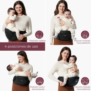Las 4 posiciones de uso del asiento de cadera Wander360 Momcozy