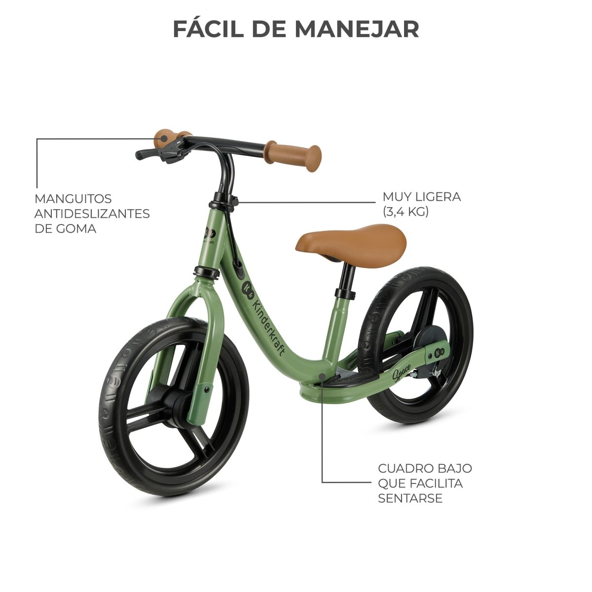 Bicicleta de equilibrio verde Space de Kinderkraft