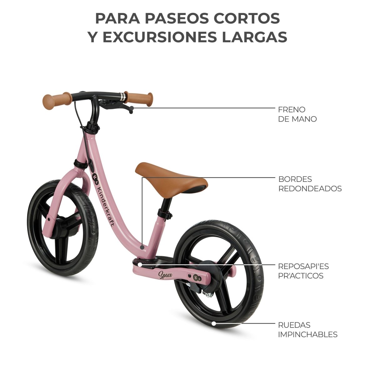 detalle de características de Bicicleta de equilibrio rosada Space de Kinderkraft