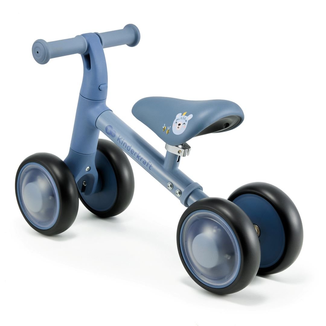 Vista lateral trasera de bicicleta Cutie Flash azul con ruedas