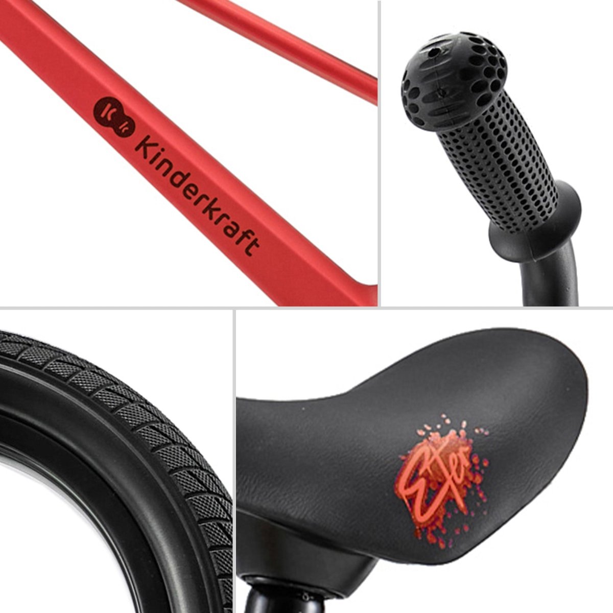 detalles estéticos de la bicicleta roja Eter de kinderkraft
