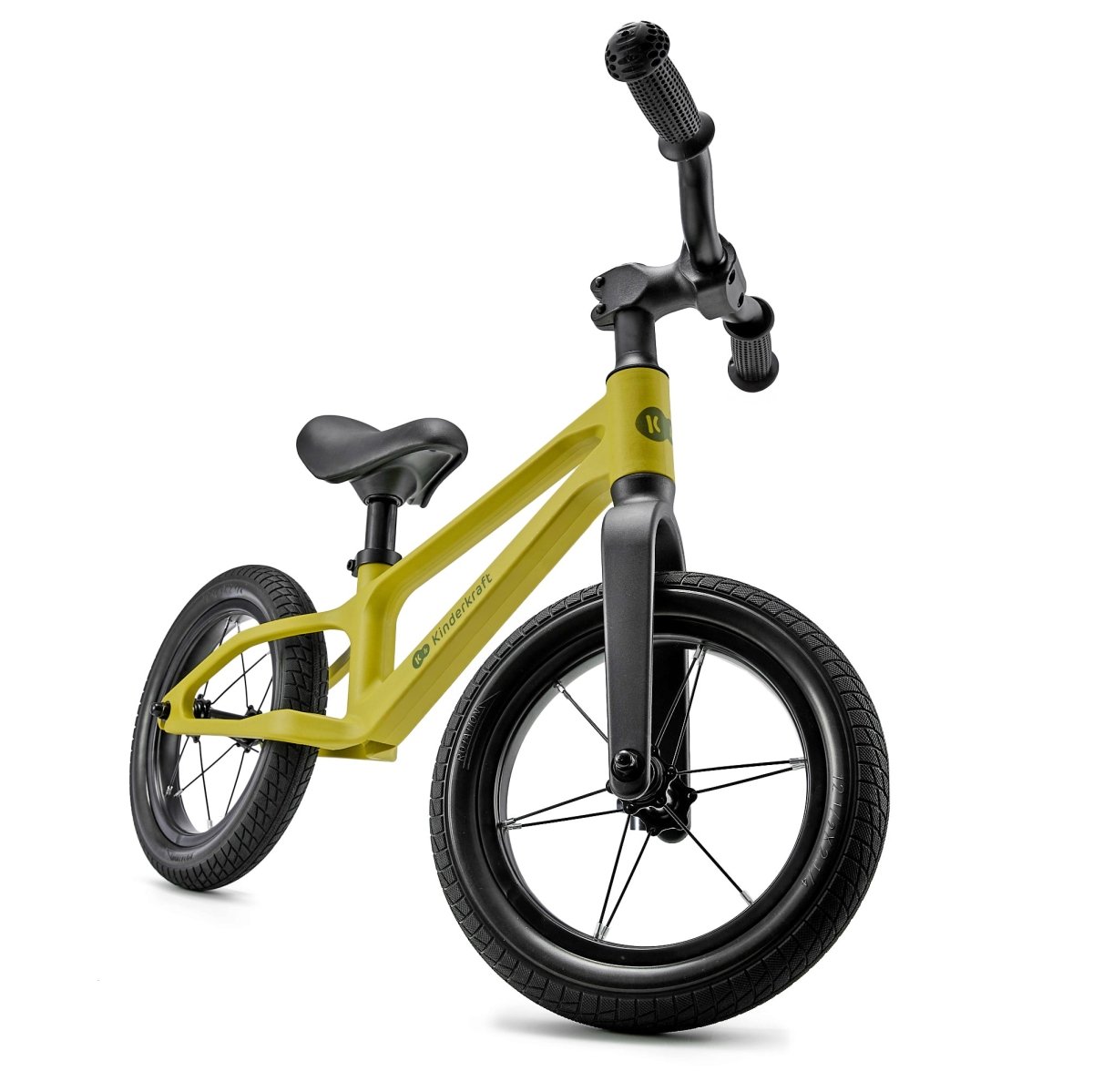 Vista frontal de Bicicleta de balance color amarillo de Kinderkraft