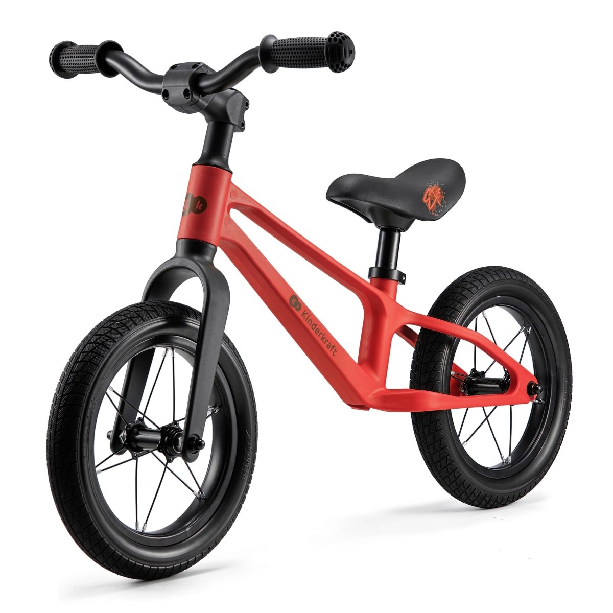 Vista frontal de bicicleta de balance roja de Kinderkraft 