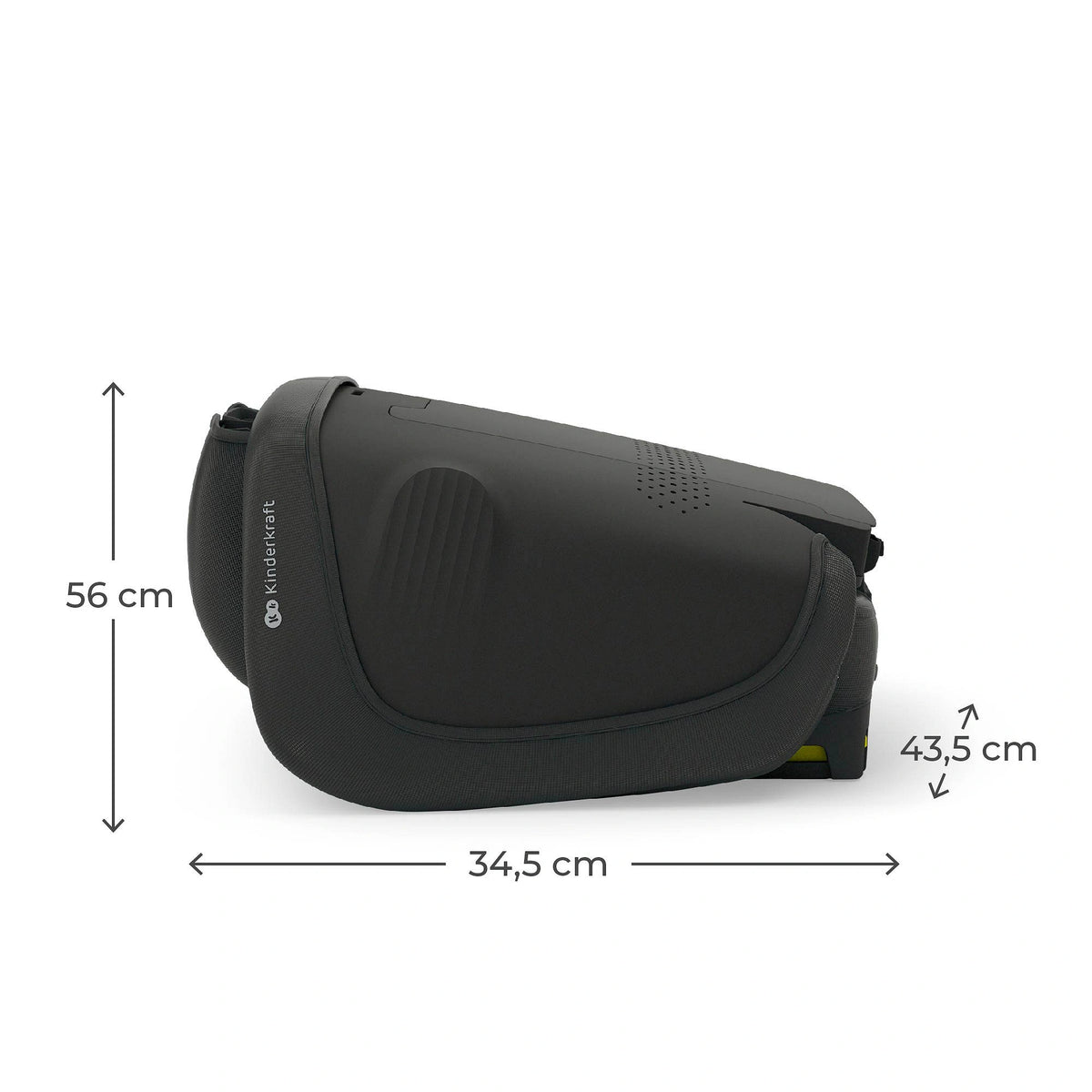 Silla de auto Unity 2 i-Size Kinderkraft color negro, vista lateral en posición vertical con los conectores isofix amarillos extendidos
