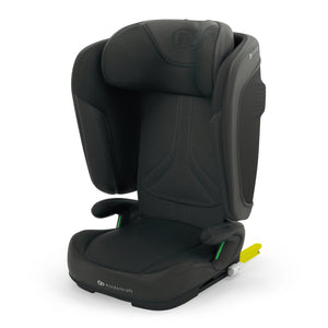Silla de auto Unity 2 i-Size Kinderkraft color negro, vista frontal completa con acabados verdes en la guía del cinturón del reposacabezas