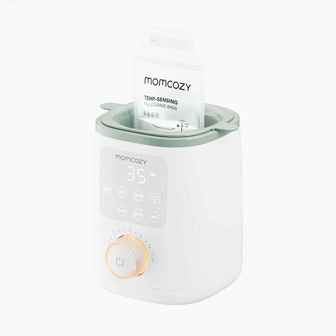 Calentador de mamaderas Nutrismart 9 en 1, vista frontal con pantalla LED encendida