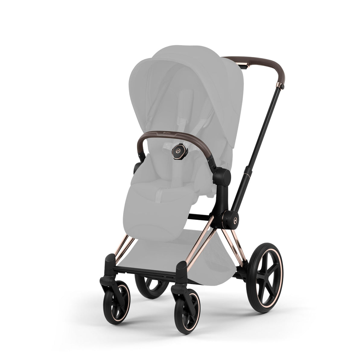 Detalle de ruedas y estructura del chasis CYBEX Priam Style Collection 2026 Rosegold