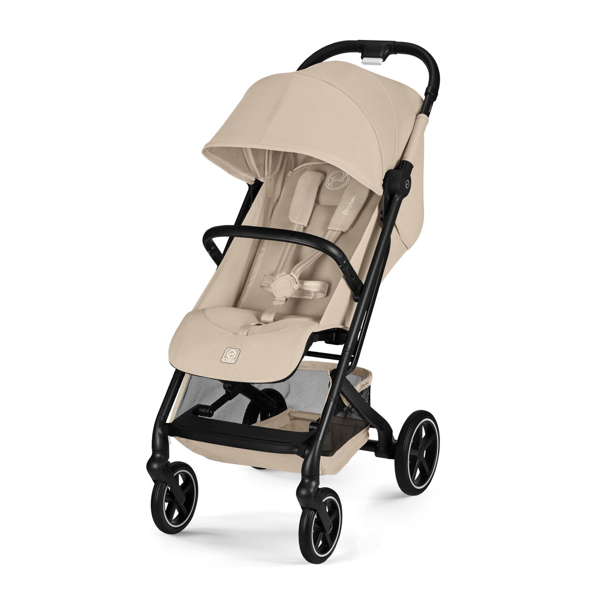 Coche de paseo Beezy 2026 de Cybex color Almond Beige, vista frontal en ángulo