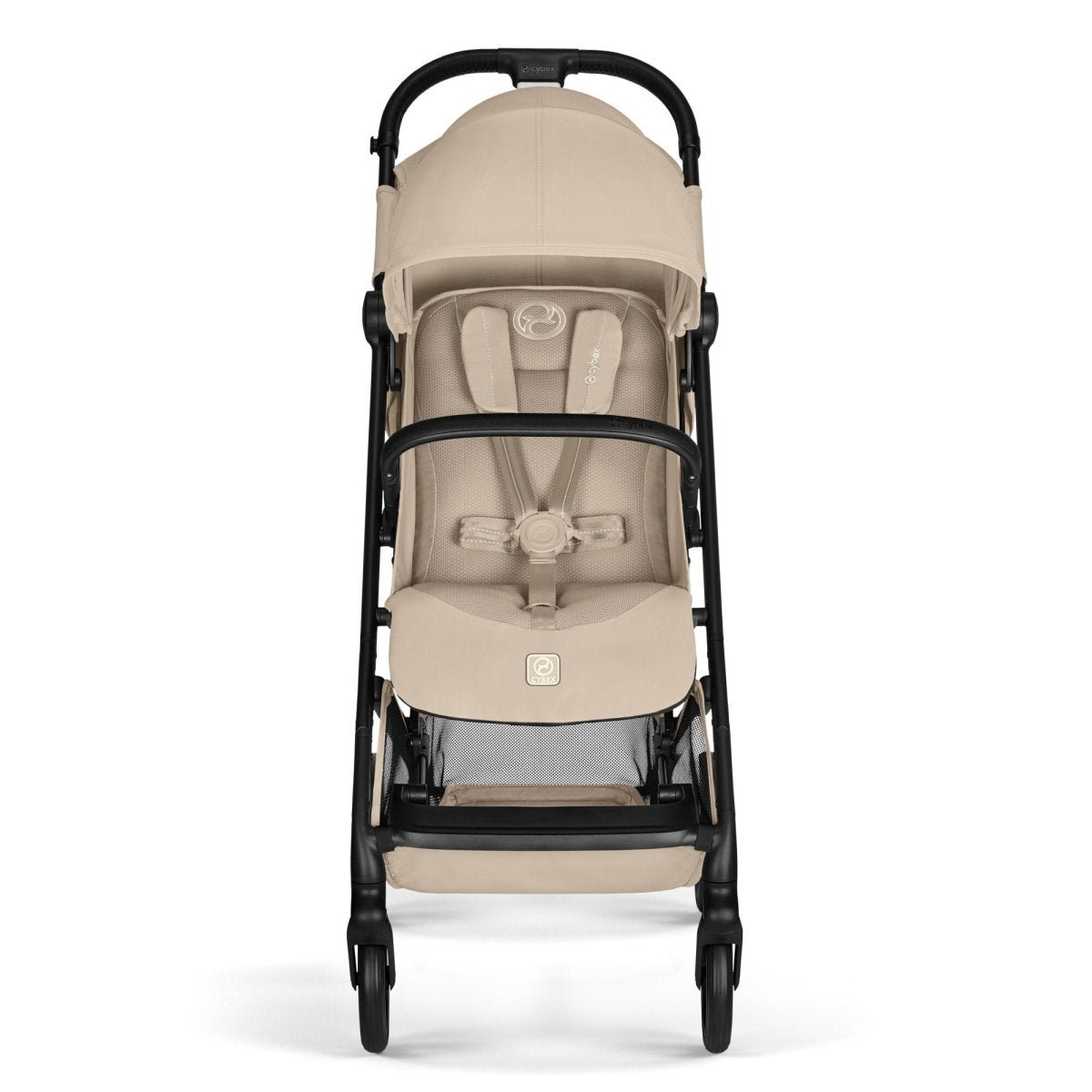 Coche de paseo Beezy 2026 de Cybex color Almond Beige, vista frontal en ángulo