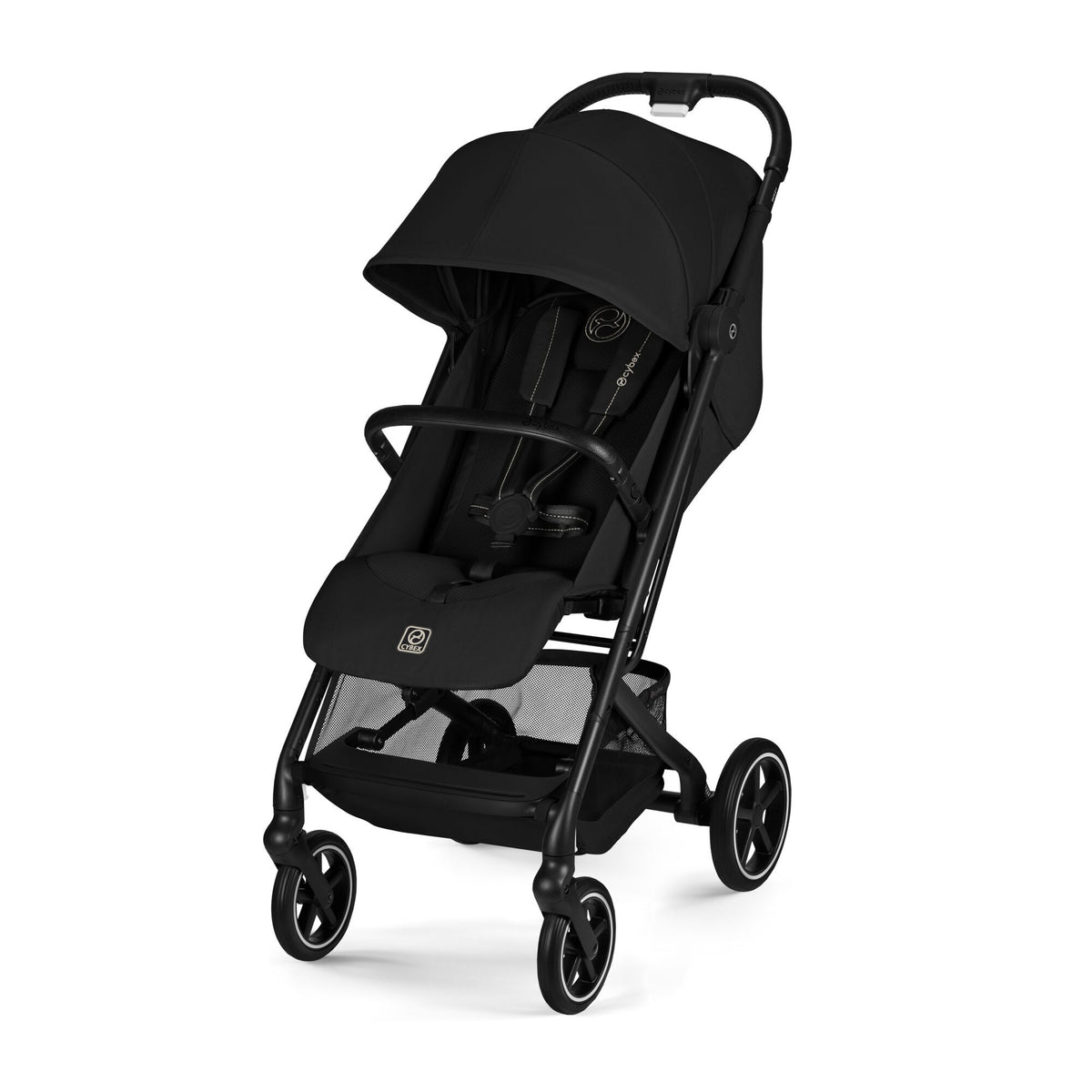 Coche de paseo Beezy 2026 de Cybex color Magic Black, vista frontal en ángulo