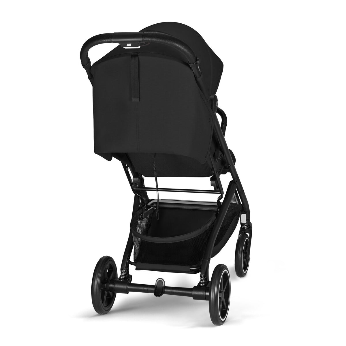 Coche de paseo Beezy 2026 de Cybex color Magic Black, vista trasera en ángulo con capota extendida
