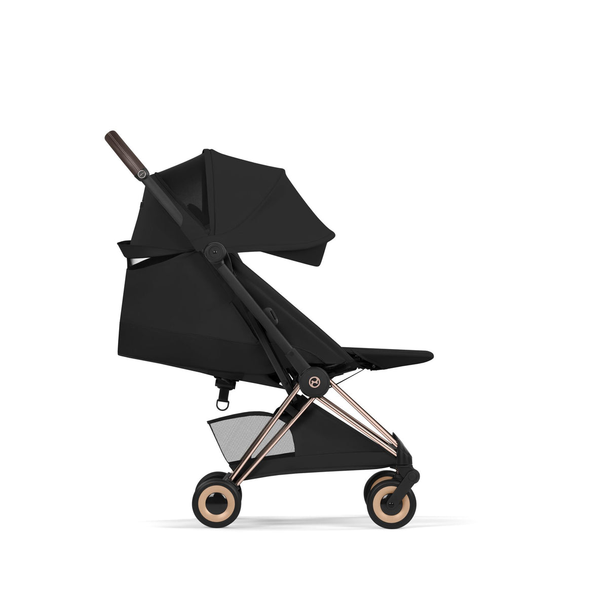 Coche de paseo Cybex Coya Style Collection Sepia Black con respaldo reclinado en posición horizontal