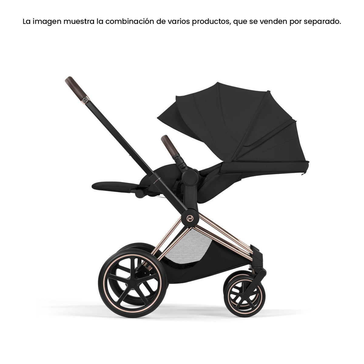 Pack Asiento CYBEX Priam Style Collection 2026 Sepia Black reclinado en posición horizontal