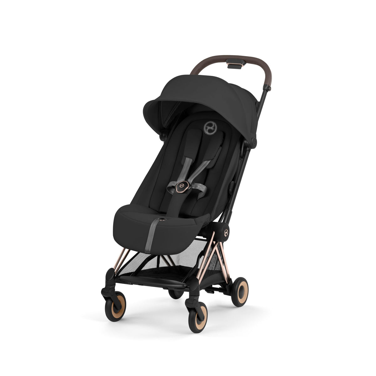 Coche de paseo ultracompacto Coya Comfort de Cybex Platinum en color Rosegold Sepia Black, vista general