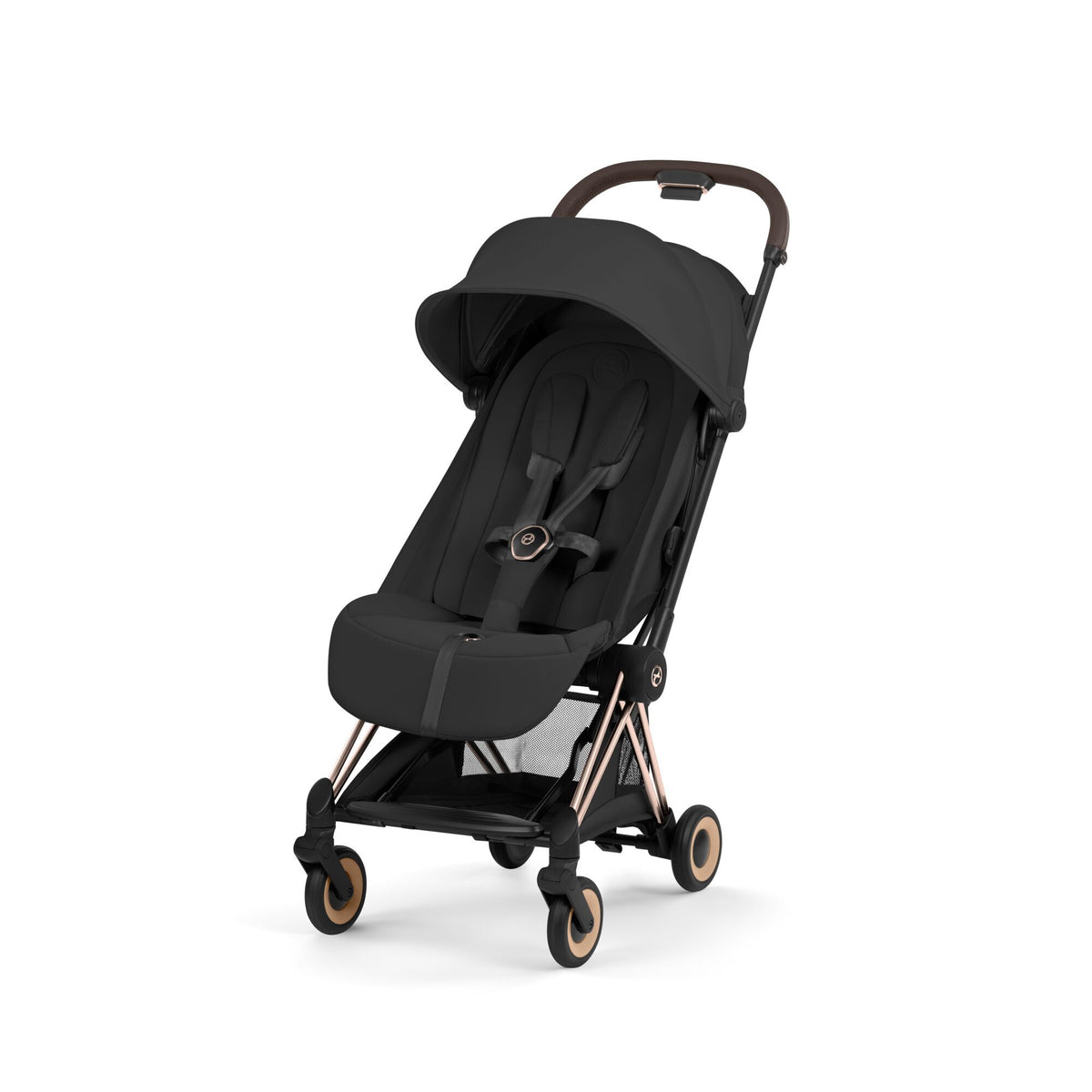 Coche de paseo Cybex Coya Style Collection color Sepia Black, vista frontal en tres cuartos