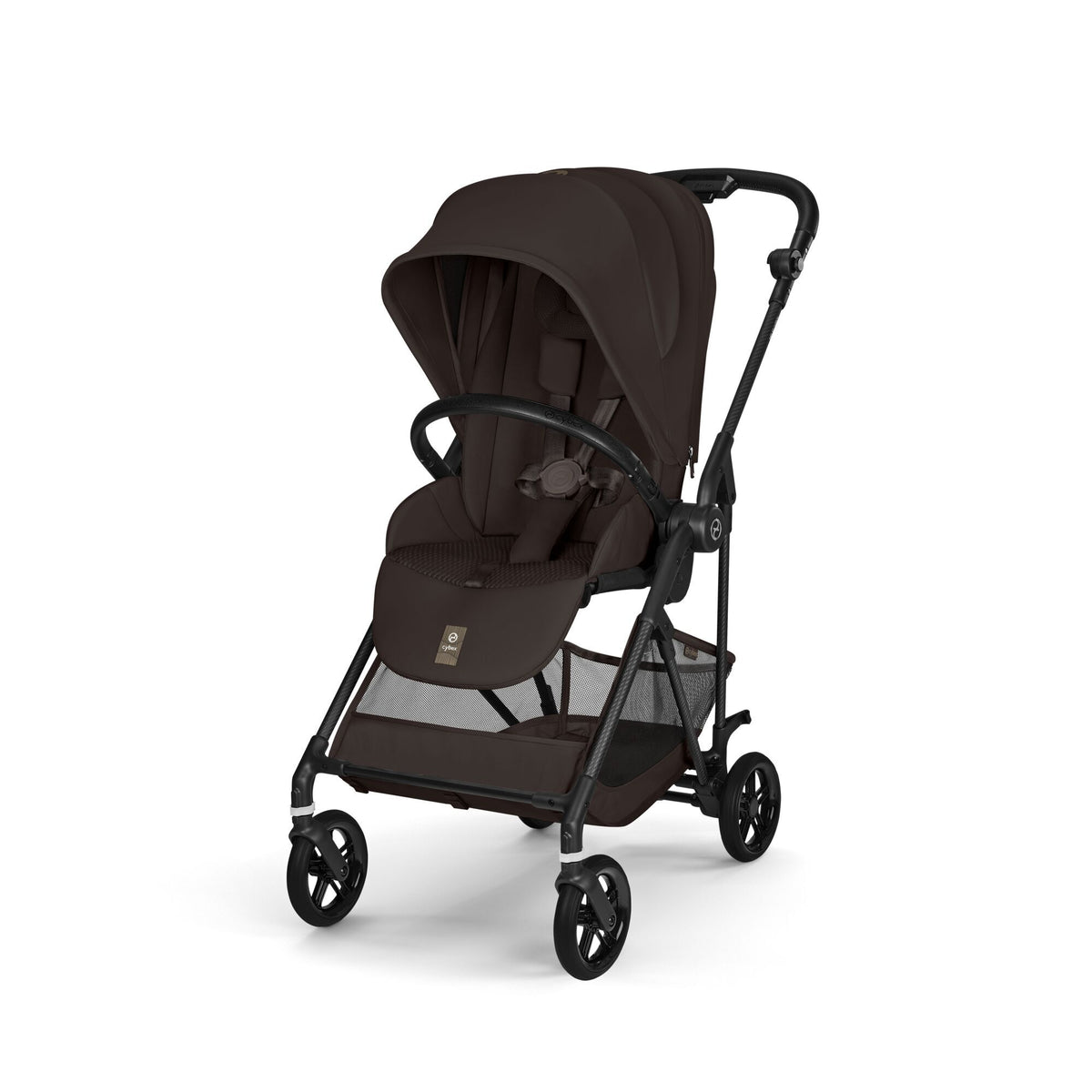Coche de paseo Melio Carbón color Chocolate Brown - vista en ángulo frontal