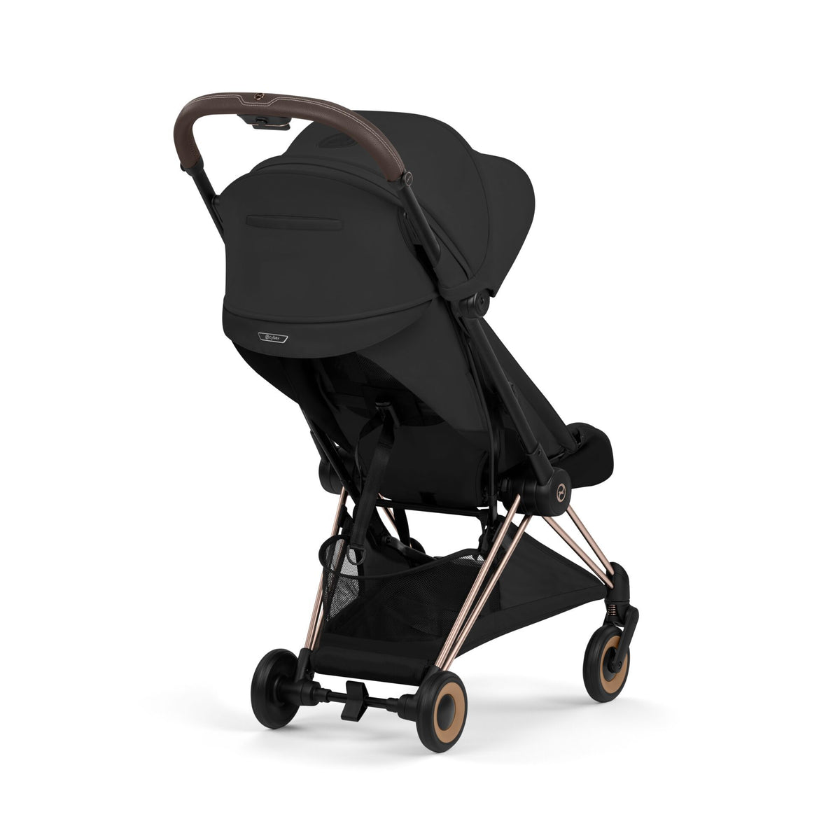 Coche de paseo Cybex Coya Style Collection Sepia Black, vista trasera en tres cuartos