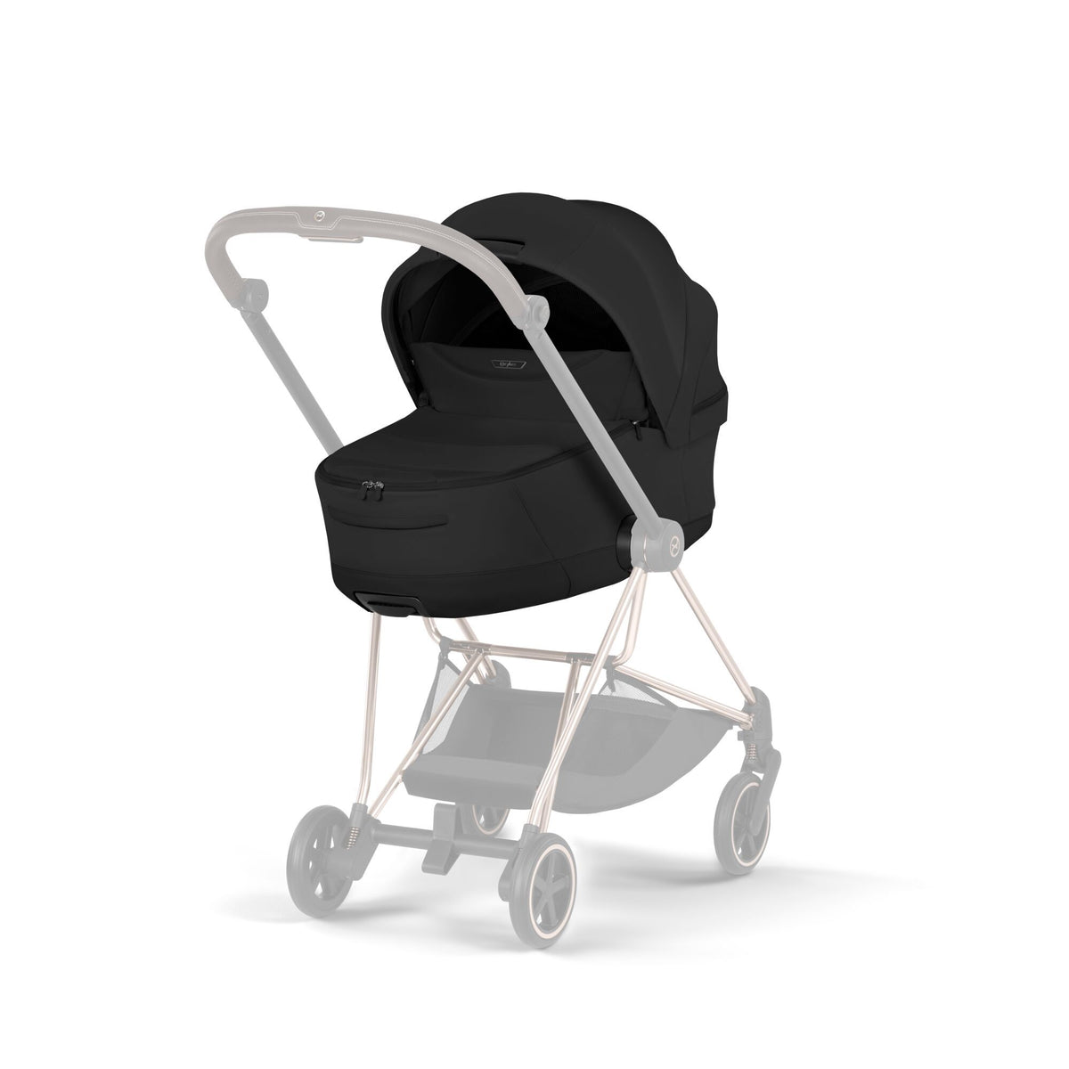 Moisés plegable Cybex Fold Lux instalado en el coche de paseo Mios, color Sepia Black