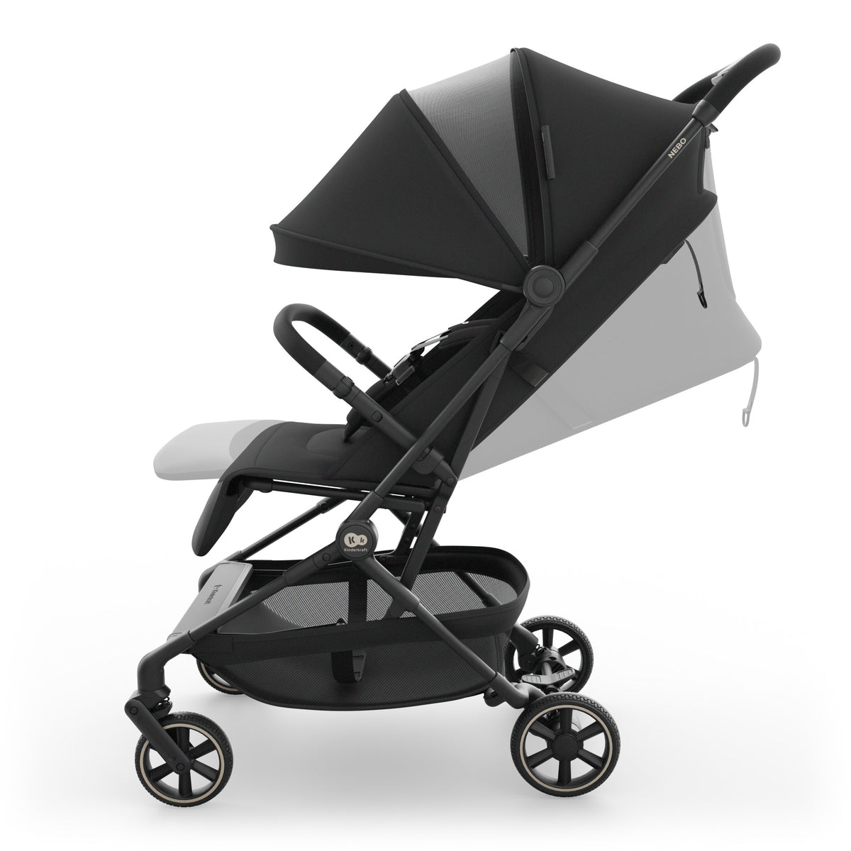 Coche de paseo de cabina Nebo Kinderkraft color negro con el respaldo y el apoyapiernas reclinados
