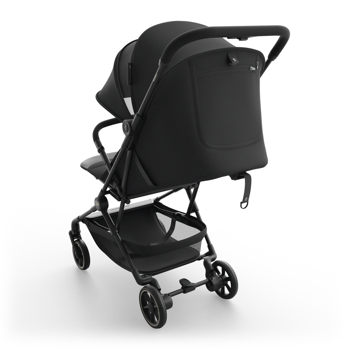 Coche de paseo de cabina Nebo Kinderkraft color negro, vista trasera con bolsillo