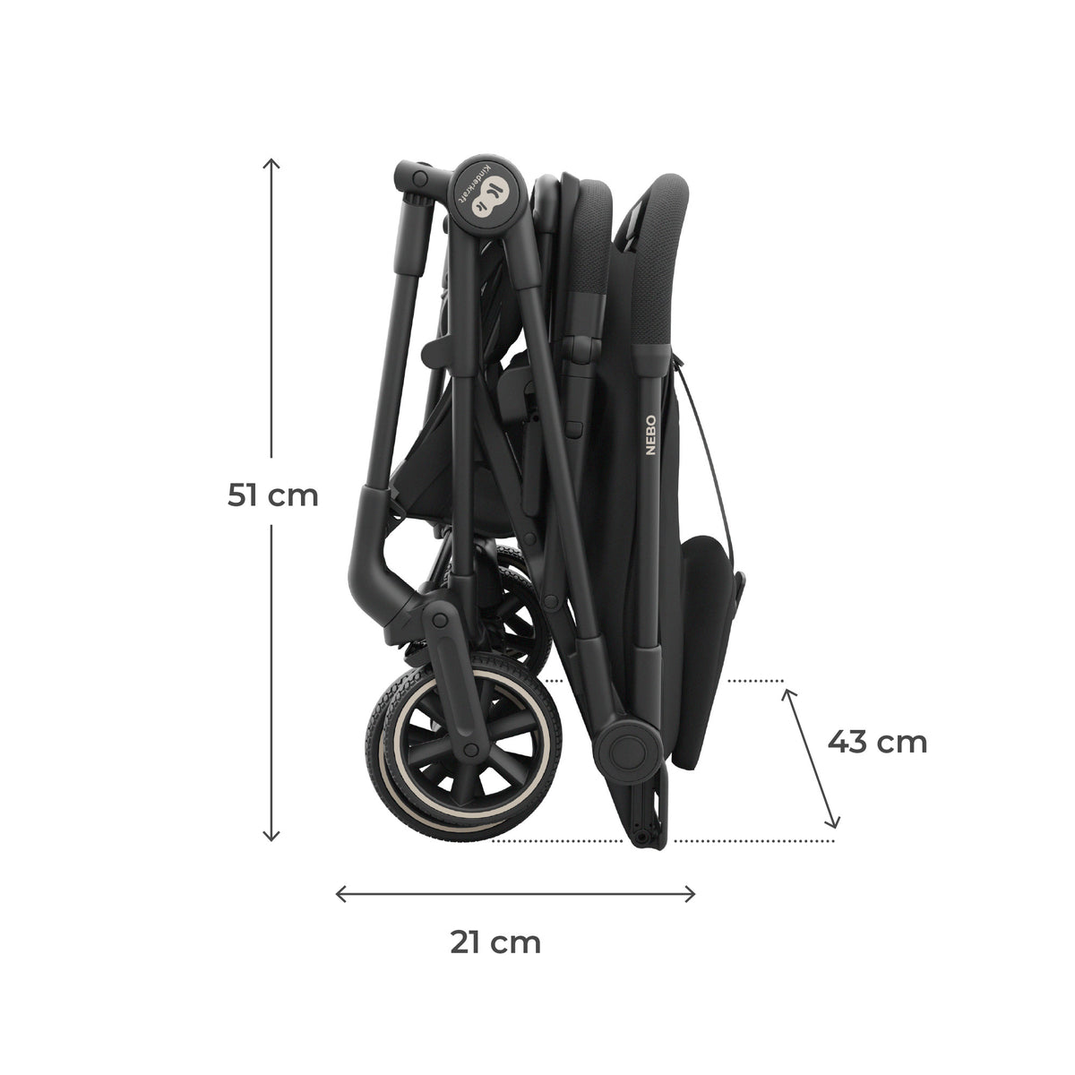 Medidas del coche de paseo de cabina Nebo Kinderkraft color negro plegado: 51 x 43 x 21 cm