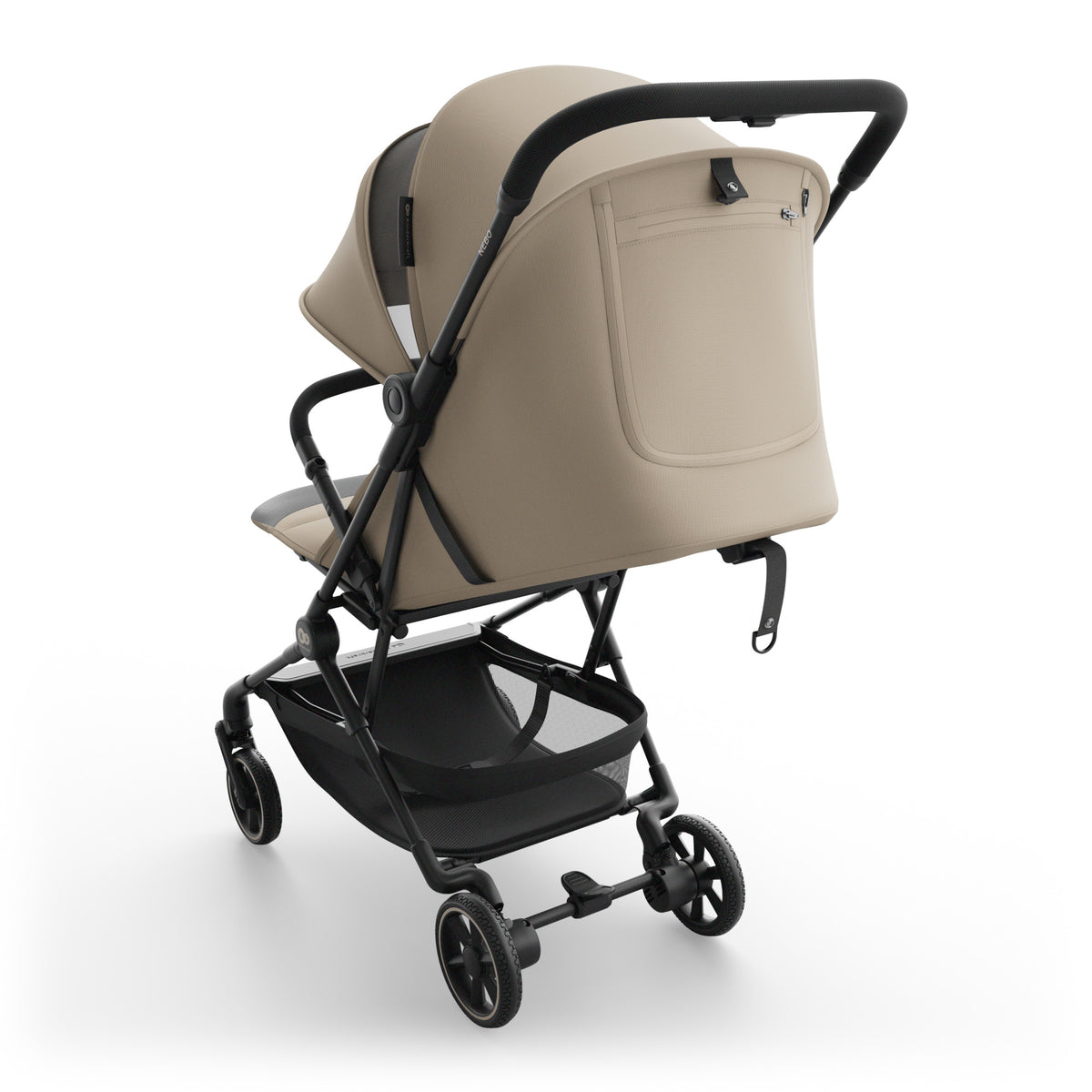 Coche de paseo de cabina Nebo Kinderkraft color beige, vista trasera con bolsillo